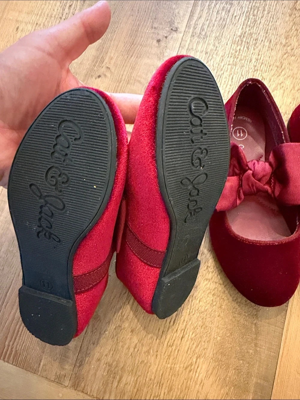 Cat & Jack Burgundy Velvet Bow Mary Janes